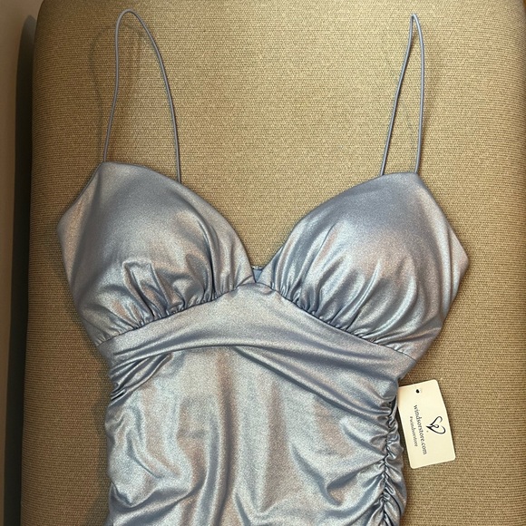 NWT Windsor Adella Satin Plunge Neck Periwinkle Blue Party Dress - Picture 7 of 9